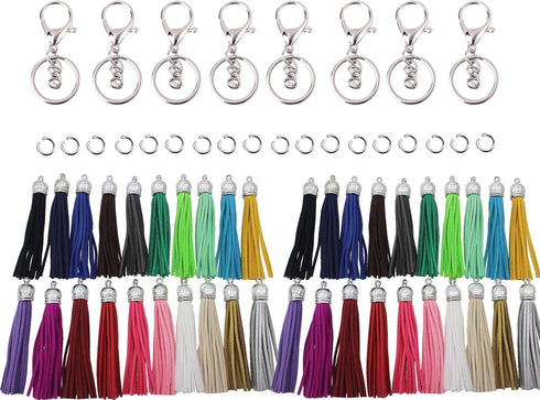 PAMIR TONG 100pcs Faux Suede Leather Bulk Sets Tassels for Decorations, Key Chain, Earring, Cellphone Straps,Jewelry Accessories,DIY Craft (Silver...