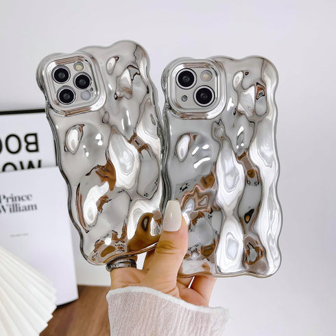 Case for iPhone 14 Pro Max,3D Wave Bubble Shape Ripple Chrome Pattern Soft Non-Yellowing Bumper Case Glitter Shiny Camera Shockproof Women Girls C...