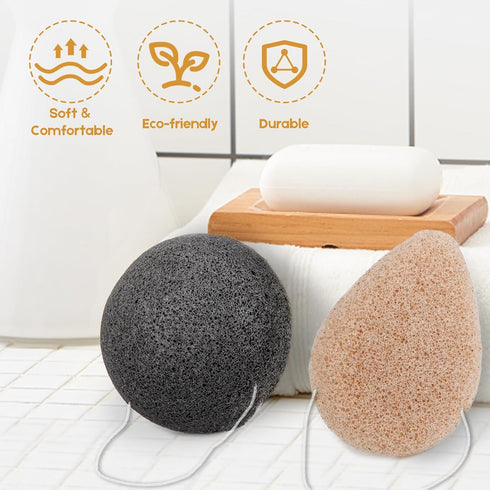 Konjac Exfoliating Organic Cleansing Facial Sponges Set - Natural Walnut Charcoal Konjac Face Sponge for Exfoliator Skincare Makeup Removal Body W...