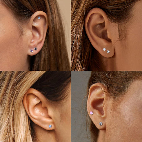 YADOCA 14Pairs Hypoallergenic Flat Back Stud Earrings for Women Men Surgical Steel Screw Back Tiny CZ Opal Moonstone Turquoise Screwback Earrings ...