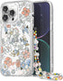 Compatible for iPhone 14 Pro Max Case Cute Aesthetic - Glitter Clear Phone Case with Camera Protector - Lovely Flowers Cover with Wrist Strap Desi...