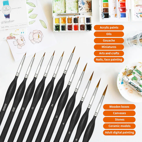 Fine Detail Paint Brushes Set 11pcs, Miniature Painting Brushes Kit for Oil, Acrylic, Models,Watercolor and Gouache, Nylon Hair Paint Brush, Profe...