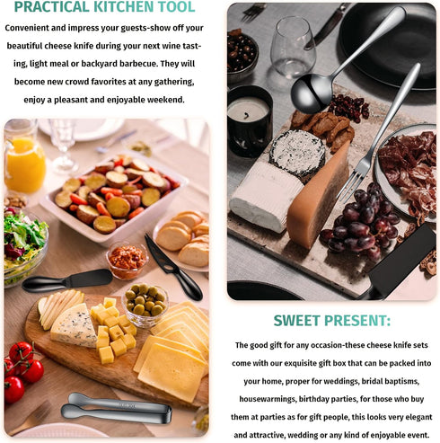 Charcuterie Board Accessories Cheese Spreader Knife Set Cheese Butter Knife Stainless Steel Mini Serving Tongs Spoons Appetizer Forks for Pastry C...