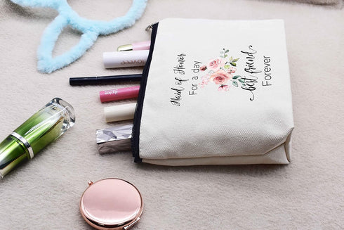 Maid of Honor for a Day Best Friend Forever -Bridesmaid Gift -Makeup Bag Cosmetic Bag Travel Pouch - Bachelorette Party Gift for Maid of Honor - W...