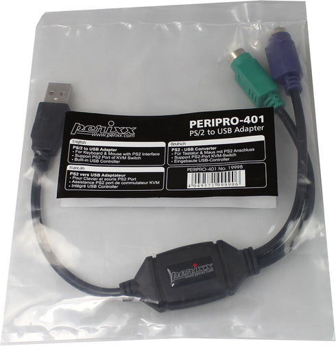 Perixx PERIPRO-401 PS2 to USB Adapter for Keyboard and Mouse - Built-in USB Controller - Black...