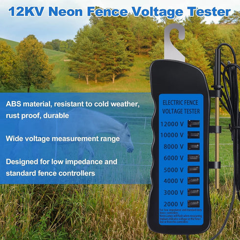 GOTOTOP 12KV Electric Fence Tester Neon Fence Voltage Tester, 2000 to 12000V 8 Neon Indicator Lights Waterproof Fence Tester for Farms, 16.5 x 6 x...