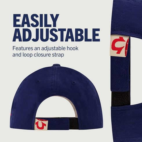 True Religion Kids Baseball Hat, 5 Panel Cotton Twill Adjustable Ball Cap with Round Woven Patch Logo, Navy, One Size...