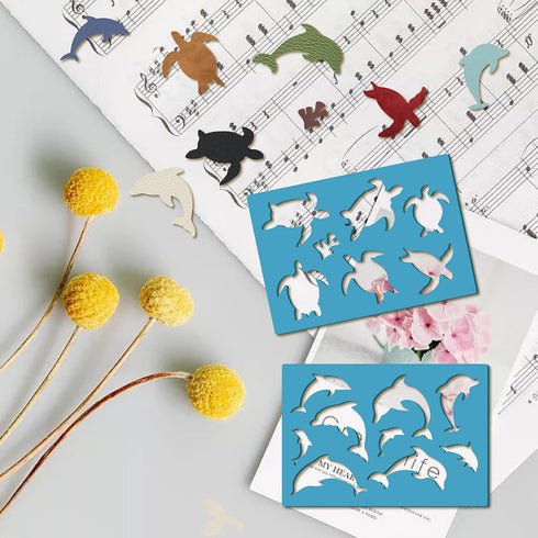 GORGECRAFT 2 Styles Sea Animal Turtles Stencil Dolphin Earrings Making Template Reusable Ocean Coral Jewelry Shape Templates Leather Acrylic Cutti...