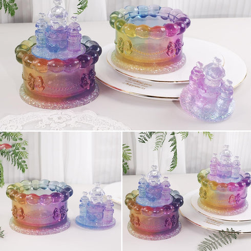 Storage Box Resin Mold with Lid, Cake Shaped Jar Silicone Mold, Cake Castle Resin Jar Mold for Epoxy Resin, DIY Jewelry Trinket Candy Container Ca...