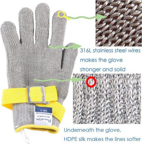 Dowellife Level 9 Cut Resistant Glove Food Grade, Stainless Steel Mesh Metal Glove Knife Cutting Glove for Butcher Meat Cutting Oyster Shucking Ki...