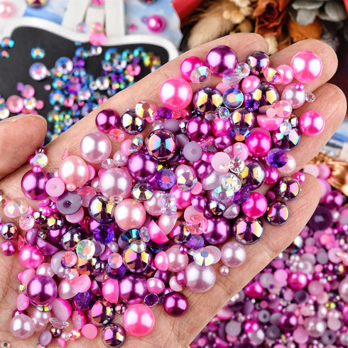 75g Mix Resin Pearls Rhinestones Kit, 3-10mm Half Pearls and 2-6mm Flatback Rhinestones for Nail Art Decoration Shoes Clothes Tumblers Scrapbookin...