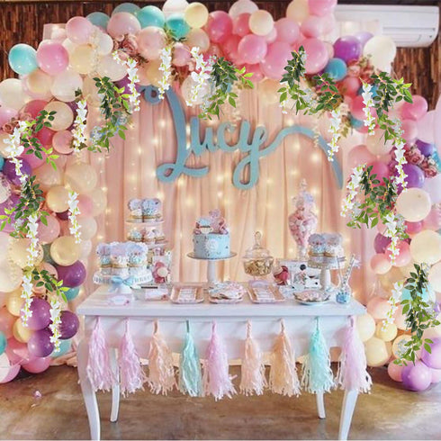 DearHouse 4Pcs 6.6Ft/Piece Artificial Flowers Silk Wisteria Garland Artificial Wisteria Vine Rattan Silk Hanging Flower for Home Garden Outdoor Ce...