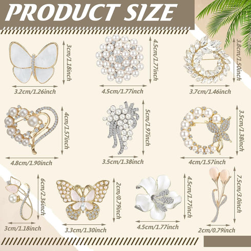 10 Pcs Brooches for Women Calla Lily Butterfly Pearl Brooch Pin Lapel Elegant Crystal Rhinestone Heart Flower Bulk Brooches for Wedding Bridal Dre...