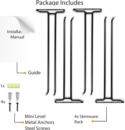 Wallniture Chiraz Stemware Wine Glass Rack Wall Mountable Wrought Iron Black 11 Inch Set of 4...