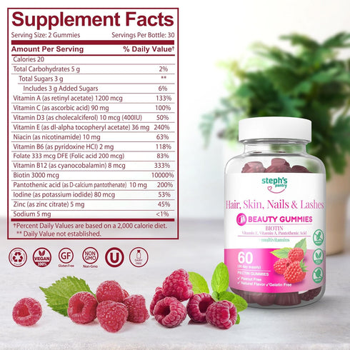 Steph's Pantry Biotin Gummies for Hair, Skin, Nails, & Lashes High Strength Gummies | Daily Multivitamins | Gluten-Free, Nut-Free, Non-GMO, Plant-...