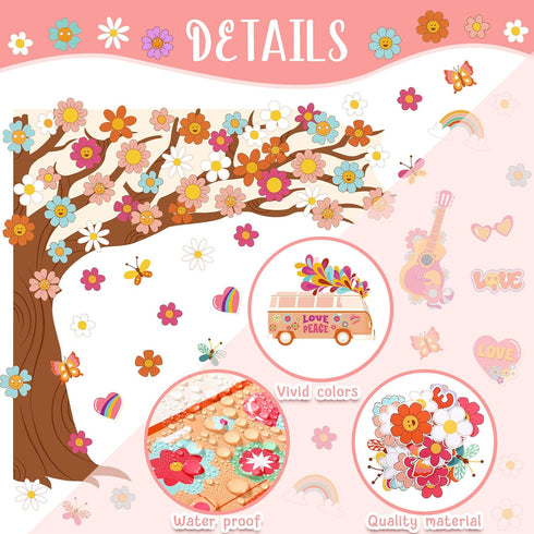 Zonon Retro Welcome Classroom Decorations Boho Groovy Welcome Tree Bulletin Board Set Welcome Hippie Daisy Cutouts for Teachers Kids Preschool Ele...