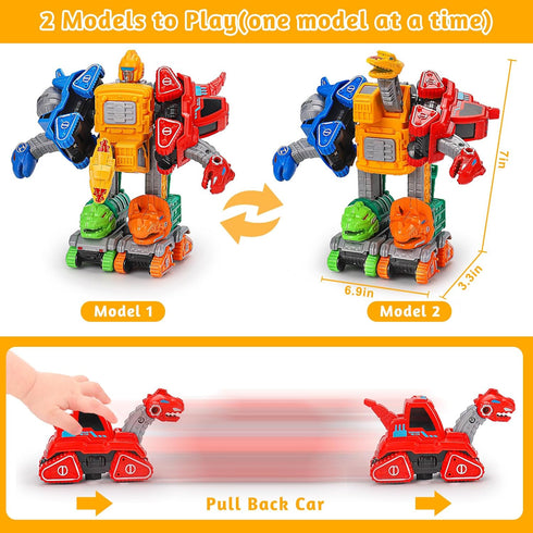 5 in 1 Dinosaur Transforming Toys for Boys 4-6 Dinosaur Car Action Figures Transform Dino Robot Toys for Kids 3-5 5-7 Educational STEM Take Apart ...