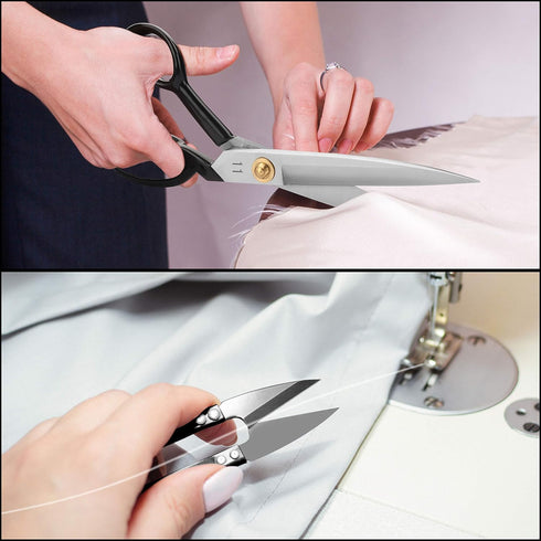Fabric Tailor Scissors and Thread Snipper – 11 Inch Razor Sharp Stainless Steel for Sewing, Dressmaking & Knitting Needs – Durable Black Shears fo...