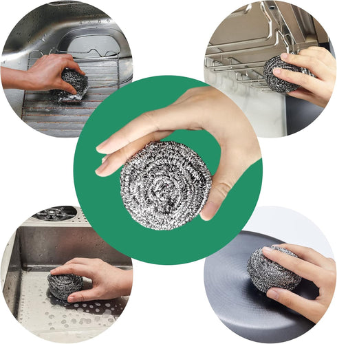 COOLJOB 6/12 Pack Stainless Steel Scrubber Sponges, Heavy Duty Tough Metal Scouring Pads for Dishes, Pans, Pots, Ovens, Uncoated Cookware, Powerfu...