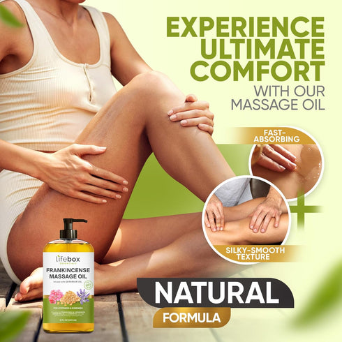 Frankincense Massage Oil – 100% Pure & Natural - Massage Therapy Oil for Soreness & Stiffness – Stretch Marks and Scars Body Oil Infused with Fran...