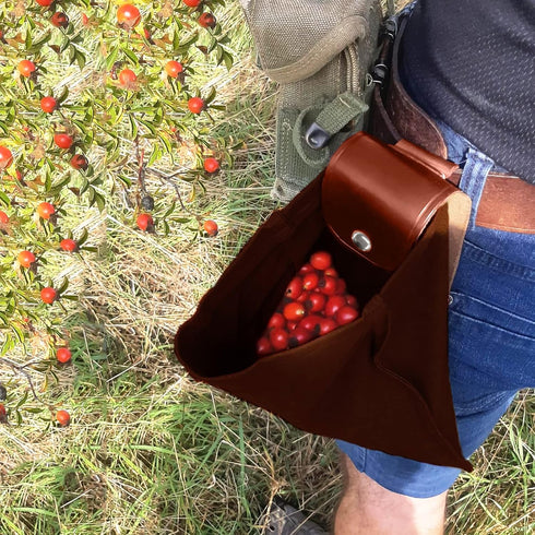 Foraging Bag Leather Belt Pouch Canvas Collapsible Bag Outdoor Camping Storage Folding Bag Mushroom Portable Storage Bags Belt Dump Pouches for Tr...