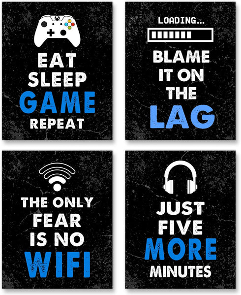 Set of 4 Video Game Decor (8'X10'), Boys Room Decorations for Bedroom & Game Room, Art Gift & Poster, No Frames...