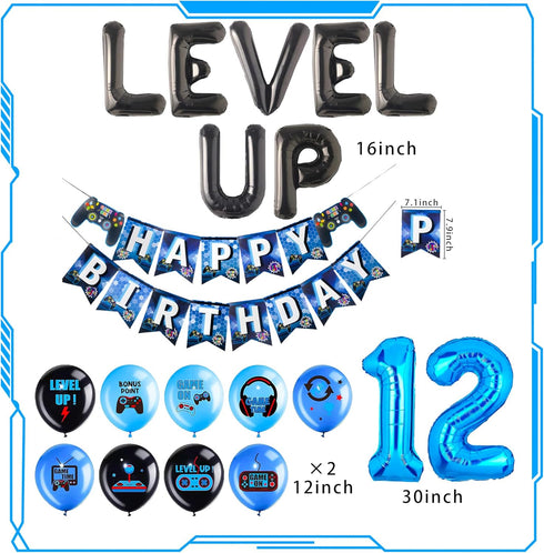 28 PCS Level UP Birthday Decoration Video Game 12 Birthday Decorations Gamer Party Supplies Twelve years old Birthday Party Decorations...