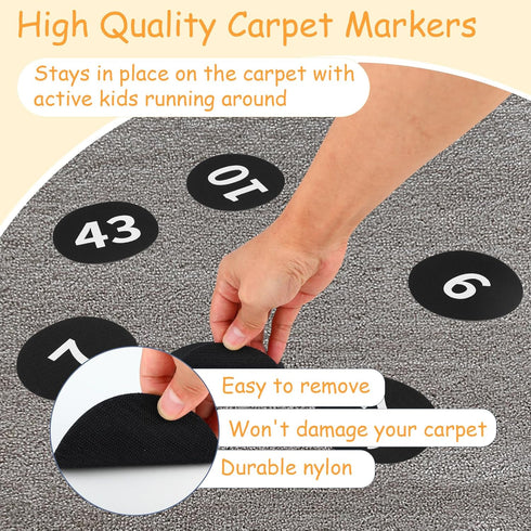 50 Pcs Black Carpet Floor Circle Sit Markers with Numbers 1-50 Carpet Dots for Spot Markers, 4 Inch Floor Dots Teacher Supplies Classroom Organiza...