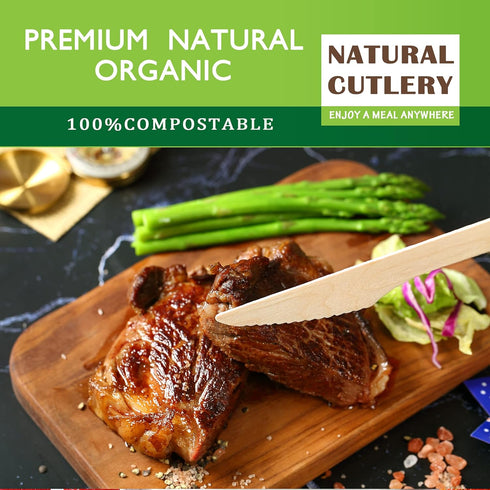 Disposable Wooden Forks -Pack of 100, 6.5" Length-Biodegradable, Natural Wooden Utensils, Great for Parties,Camping,Weddings&Dinner Events (Knives...