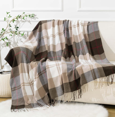 BATTILO HOME Brown Plaid Throw Blanket for Couch - Fall Plaid Blanket Buffalo Plaid Blankets - Lightweight Farmhouse Outdoor Throw Blankets for Be...