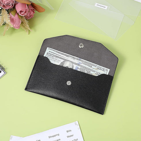 Cash Envelope Wallet Black PU leather budget cash envelopes divider wallet label sticker budget envelopes set suitable for budget planners and cas...