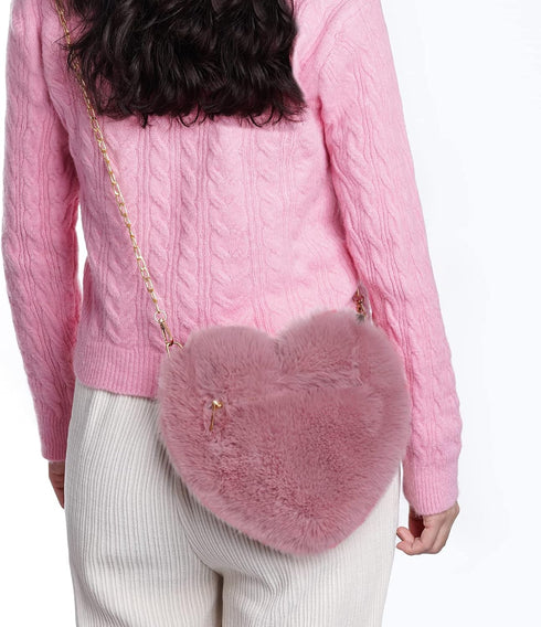 Heart Shaped Faux Fur Purse Fluffy Crossbody Bag Chain Shoulder Bag Cute Clutch Halloween Valentine Women Girls...