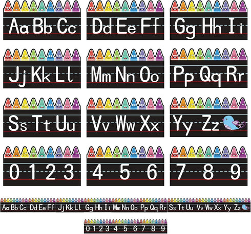 12 Pcs Alphabet Bulletin Board Set?Alphabet Poster Number 0-9 Line ABC Letters for Preschool Kindergarten Classroom Wall Decor (Crayon)...