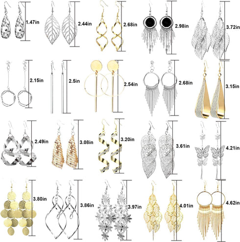 ESRICH 20 Pairs Alloy Earrings with 8 PCS Gold,12 PCS Sliver,20 Styles of Earrings for Women ewelry Fashion and Christmas gifts Valentine Birthday...