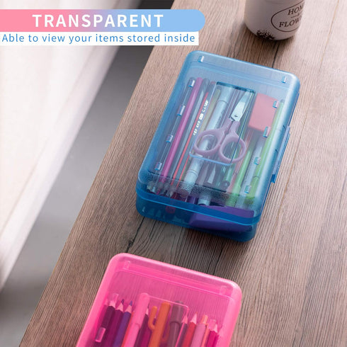 Sooez 3 Pack Large Capacity Hard Pencil Case, Plastic Crayon Pencil Boxes Bulk with Snap-tight Lid, Clear Storage Box Craft Pen Art Marker Organiz...
