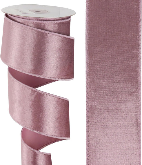 AIMUDI Dusty Rose Velvet Wired Ribbon 2.5 Inch Mauve Christmas Ribbon Wired Rose Pink Ribbon for Christmas Tree, Wreaths, Swags, Gift Wrapping, Ga...