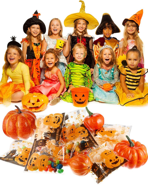 Boao 100 Pieces Halloween Treat Bags Clear Self Adhesive Candy Bags Bulk Pumpkin Cellophane Plastic Cookie Pouch for Party Favors Gifts Halloween ...