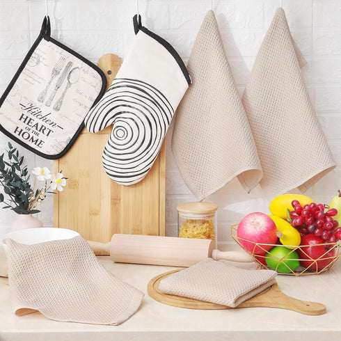 Homaxy 100% Cotton Waffle Weave Kitchen Dish Cloths, Ultra Soft Absorbent Quick Drying Dish Towels, 12 x 12 Inches, 6-Pack, Beige...