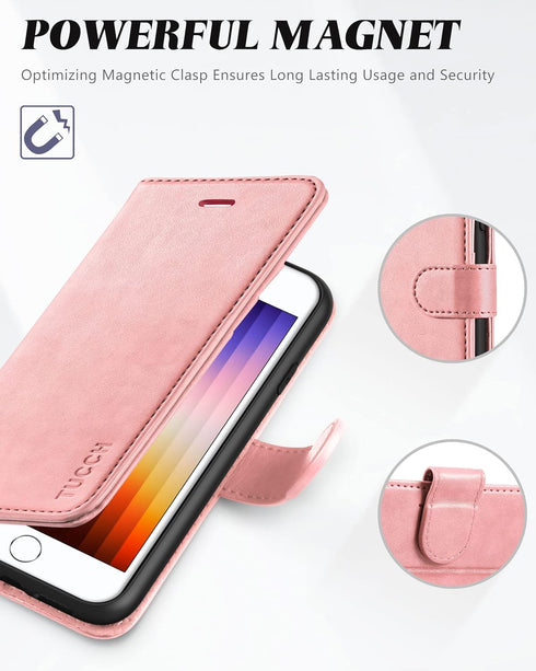 TUCCH Wallet Case for iPhone SE 2022/8/7/SE 2020, PU Leather Flip Folio With Card Slot, Stand Magnetic TPU Shockproof Inner Case Compatible With i...