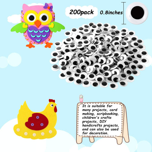 FEBSNOW 200 Pieces Wiggle Eyes Self Adhesive Black White Googly Eyes for DIY Crafts Decoration (20mm)...