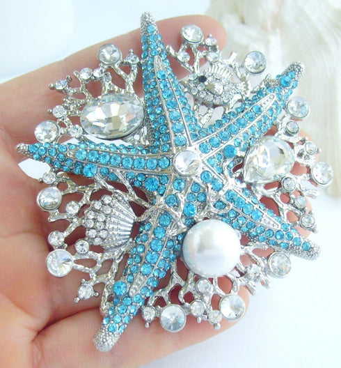 Sindary 3.15" Starfish Brooch Pin Austrian Crystal Pendant BZ6412...