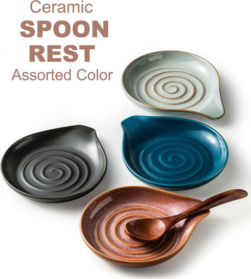 Spoon Rest, Ceramic Cooking Spoon Holder for Kitchen Counter, Large Utensil Rest for Spoons, Ladles, Tongs, Spatula, 5 Inches (Reactive Red Glazed...