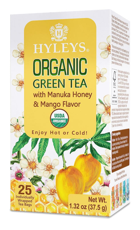 Hyleys Organic Green Tea Manuka Honey and Mango Flavor - 25 Tea Bags...