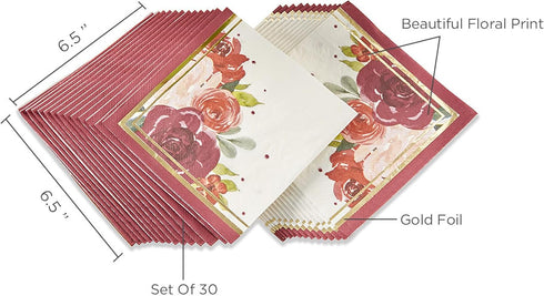 Kate Aspen Burgundy Blush Floral Paper Napkins, Thick Decorative Dinner Napkins, Luncheon Serveware, Perfect for Wedding Reception Or Bridal Showe...