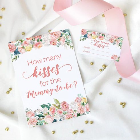 DISTINCTIVS Floral Guess How Many Kisses for the Mommy to be in the Jar Game - 1 Sign and 30 Cards...