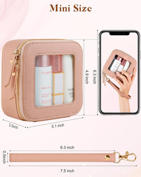 Clear Makeup Bag | Mini Makeup Bag | Small Makeup Bag/Small Cosmetic Bag for Purse | Cute Leather Makeup Pouch | Purse Organizer | Car Travel Purs...