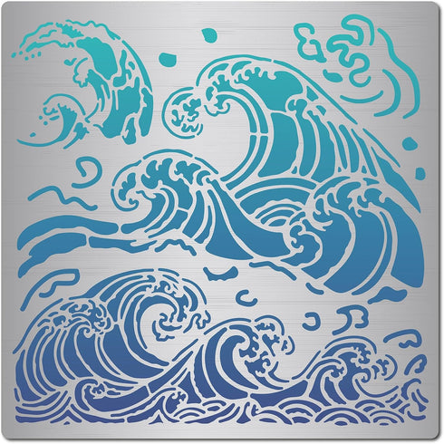 GORGECRAFT Sea Waves Stencils Metal Drawing Painting Template Reusable Ocean Wave Pattern Stainless Steel Stencils for Scrapbooking Wood Burning P...