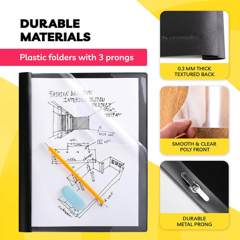 Report Covers - Report Covers with 3-Prong Fasteners Clear Front - Presentation Folders - (6 Set - Plastic - 8.5x11) - 3 Ring Report Folder - Clea...