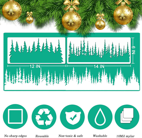 10 Pieces Pine Tree Stencils 14 x 6 inches Reusable Template Large Tree Stencil for Painting Wall Wood Window Furniture Fabric Canvas Home Décor...