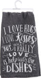 Primitives by Kathy I Love Hugs I Love Kisses Decorative Kitchen Towel, White/Black, 28" Square...